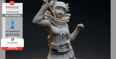 A 3D model of a character with two heads, wearing a detailed outfit and holding a weapon, ready for printing.