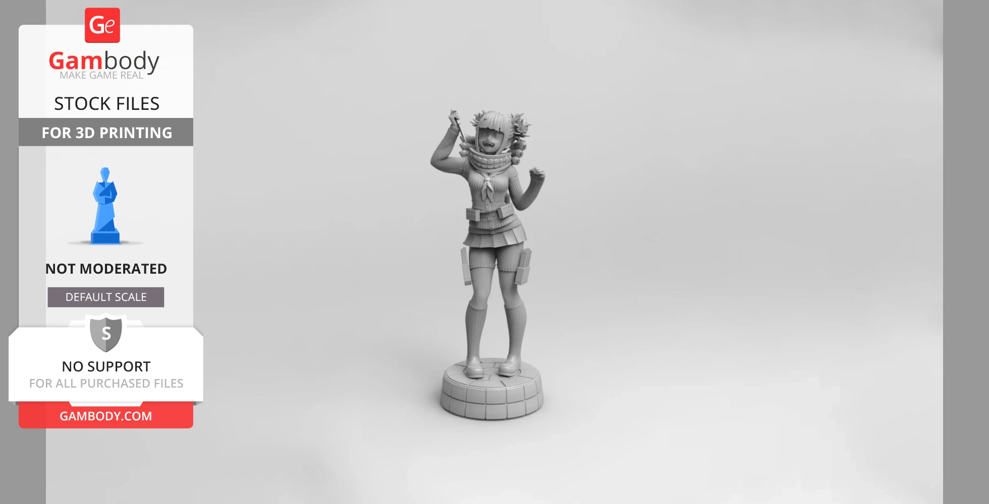 A detailed 3D model of a character with spiked hair, posed energetically on a circular base, designed for printing.