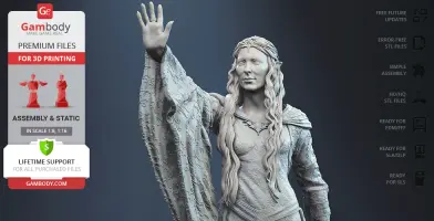 A detailed 3D model of a fantasy character in flowing robes, designed for 3D printing by Gambody.