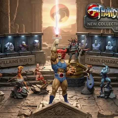 Collection of 3D printable Thundercats figures and medallions, featuring heroes and villains.
