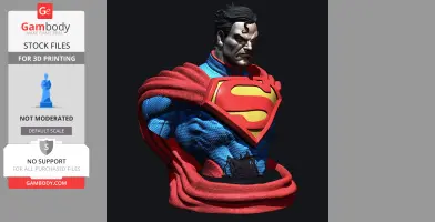 Superman bust in red and blue suit with emblem, intense expression, designed for 3D printing.