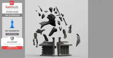 Disassembled 3D print model of a battle scene with iconic characters and intricate details.