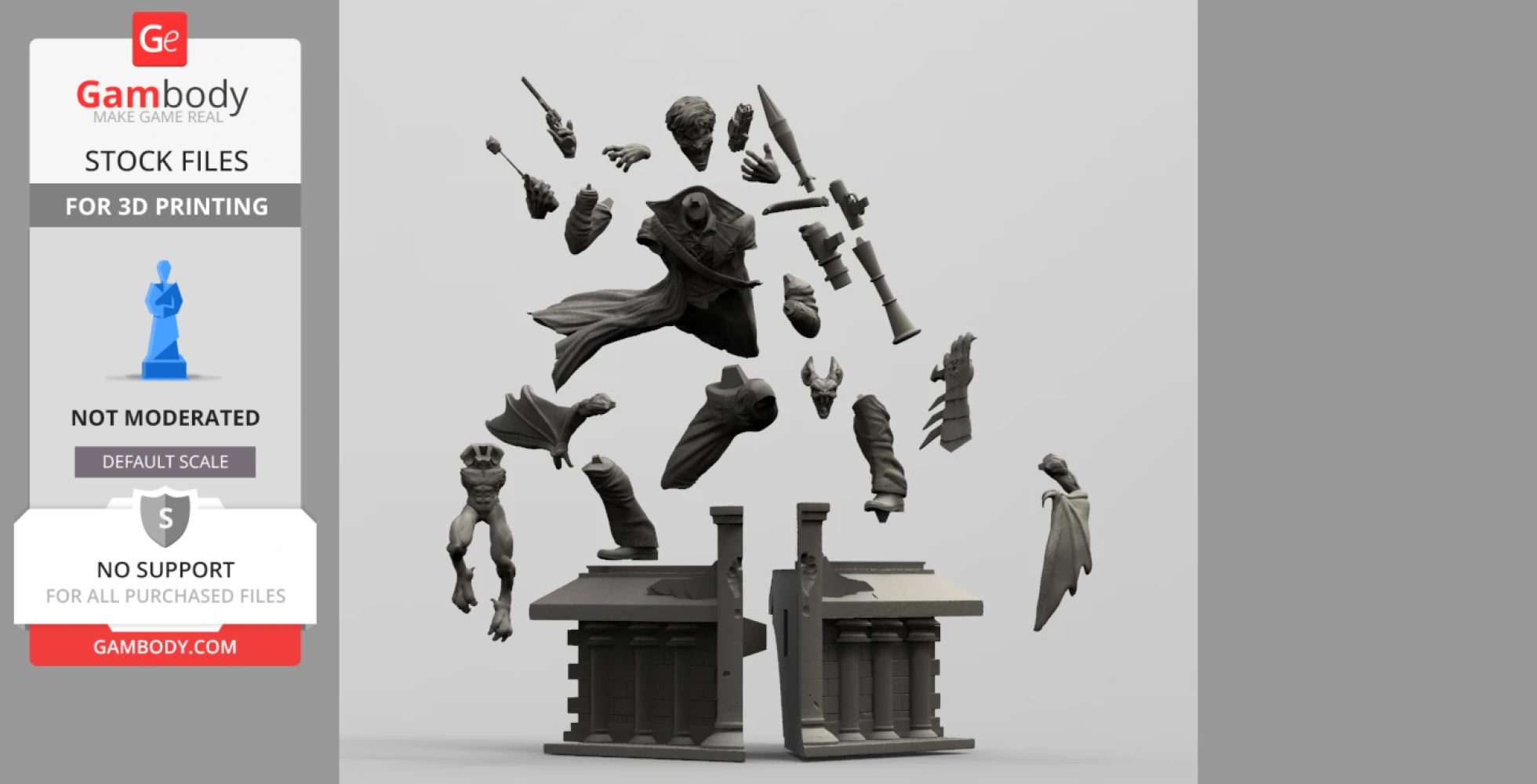 Disassembled 3D print model of a battle scene with iconic characters and intricate details.