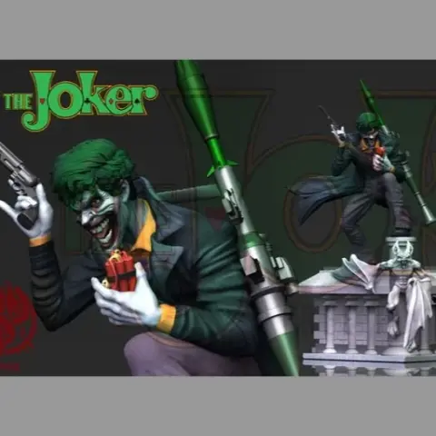 A grinning character with green hair holds a revolver and explosives, with a large weapon on their back.