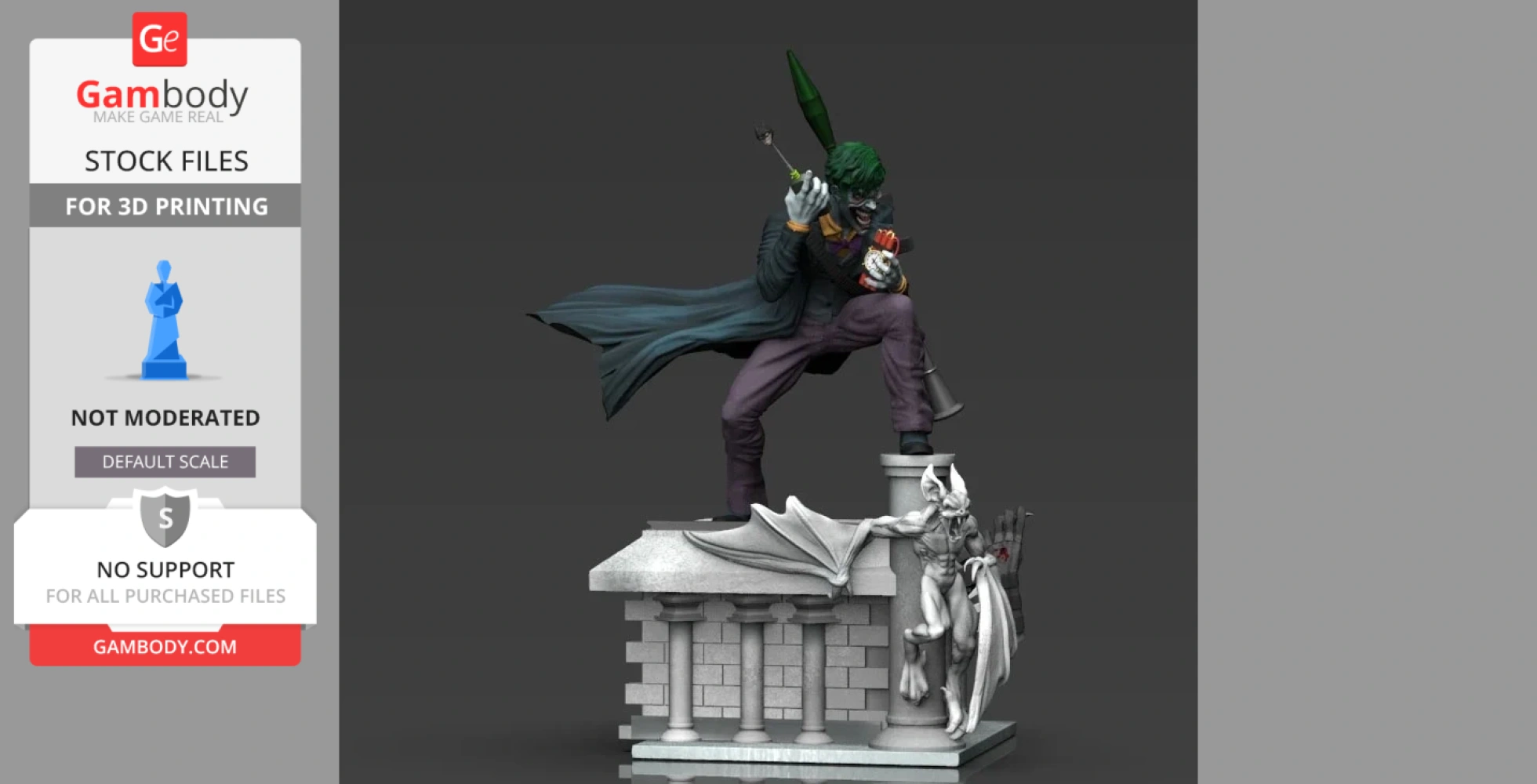 A figure with green hair in a dynamic pose on a gothic structure, holding a weapon, with a gargoyle nearby.