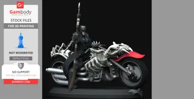 Batman figure from Death Metal comics on a bone-themed motorcycle, holding a spear.