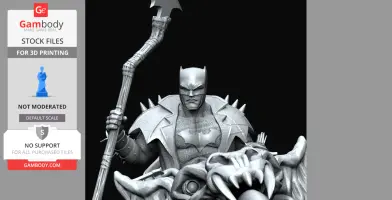 Batman in spiked armor holding a scythe, standing on a monster-like figure, from Death Metal comics.