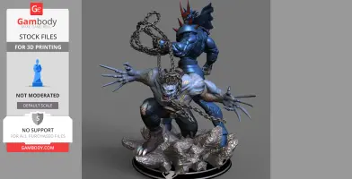 Two fierce, armored warriors in dynamic poses on a rocky base, intertwined with chains.