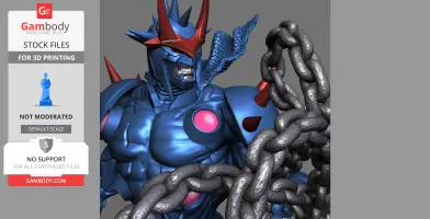 A detailed 3D model of a futuristic armored character with spikes and chains, ideal for 3D printing.