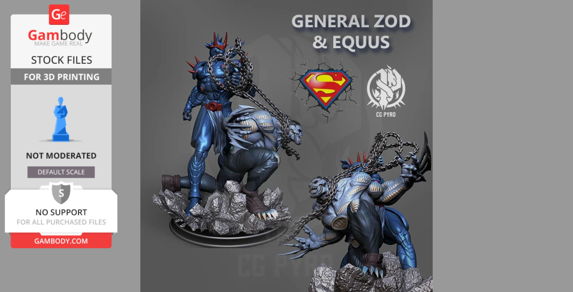 Two detailed fantasy figures with spikes and chains on a rocky base, designed for 3D printing.