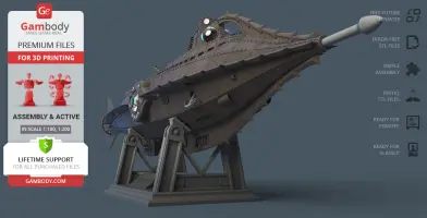 3D model of the Nautilus submarine on a stand, detailed for 3D printing.