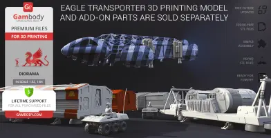Eagle Transporter 3D model with add-on kit parts, ready for 3D printing, shown with additional components.