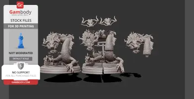 A dragon-like creature model with intricate details, segmented for 3D printing.