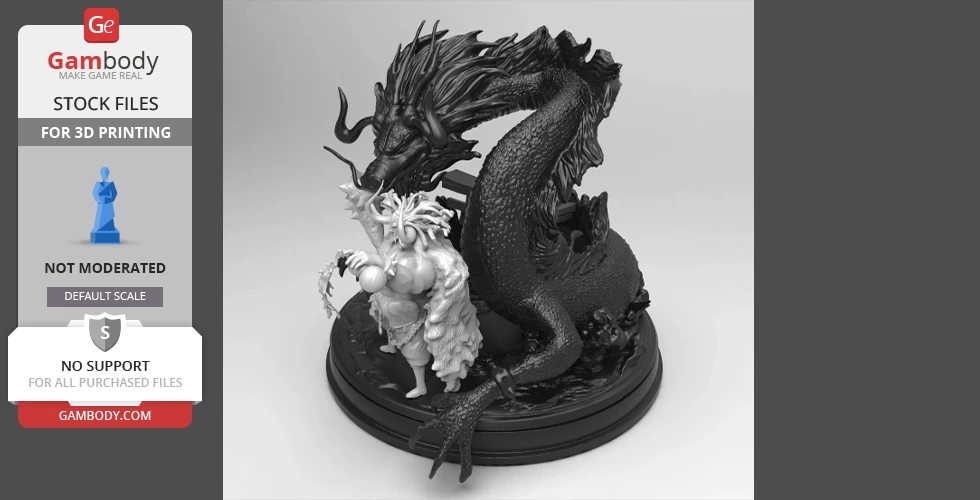 A detailed 3D model of a bull-like figure with a dragon, designed for 3D printing.