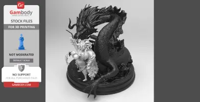 A detailed 3D model of a bull-like figure with a dragon, designed for 3D printing.