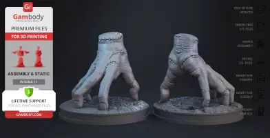 A 3D model of a disembodied hand, 'Thing,' from the Wednesday series, ready for 3D printing.