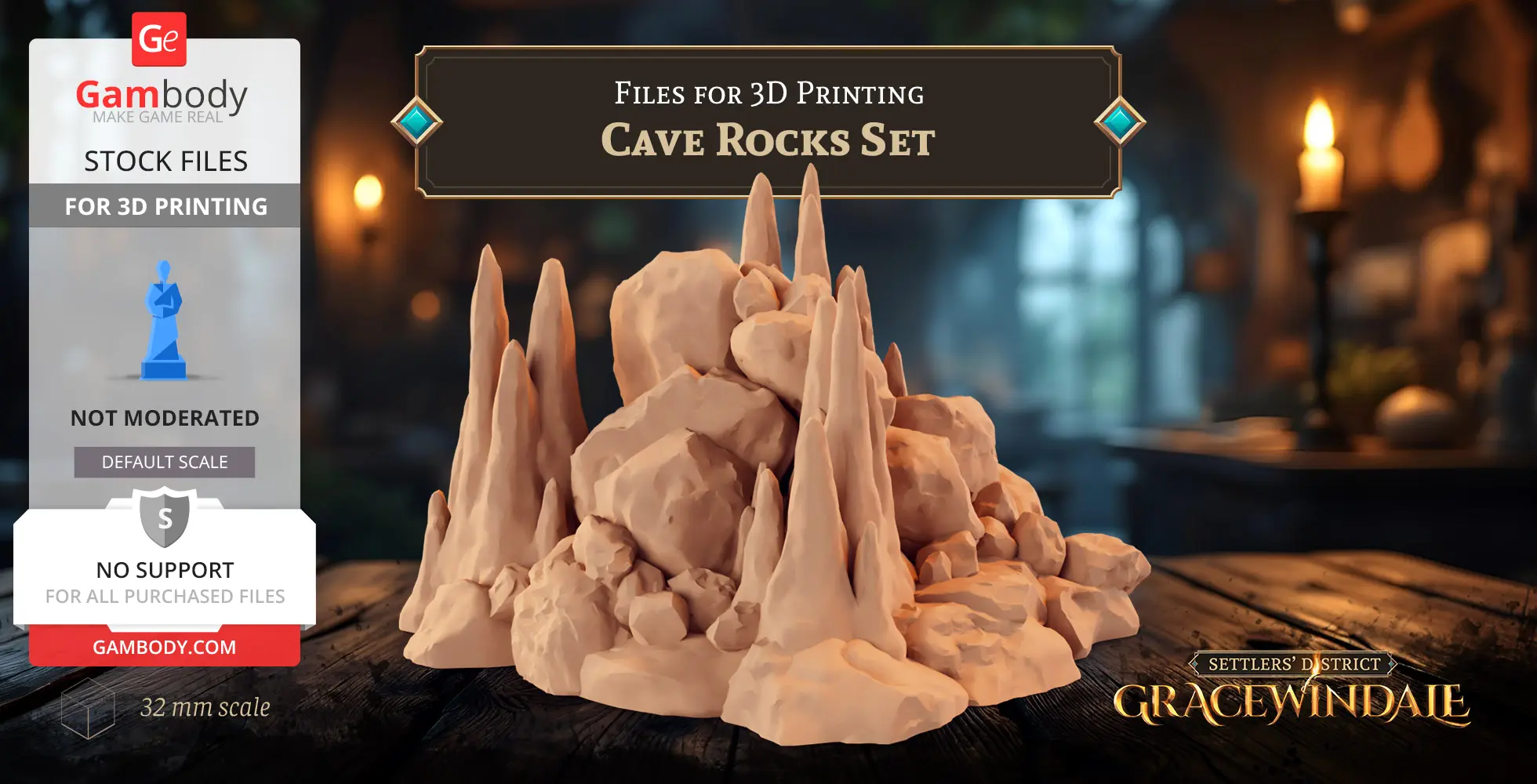 Rocky cave formation set with jagged stalagmites, designed for 3D printing.
