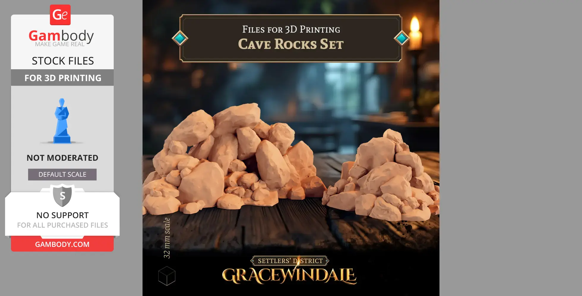 Small clusters of realistic 3D cave rocks on a wooden surface.