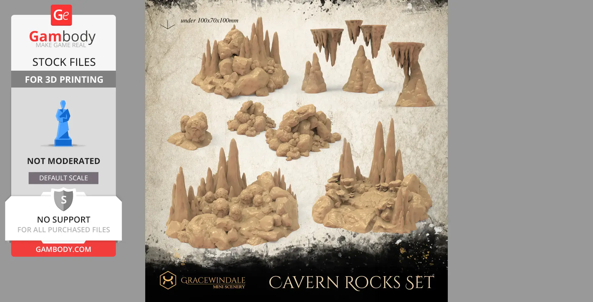 Set of detailed cave rocks and stalagmites for 3D printing by Gracewindale.