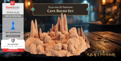 3D printed cave rock set featuring jagged spires and rounded rock formations on a wooden table.