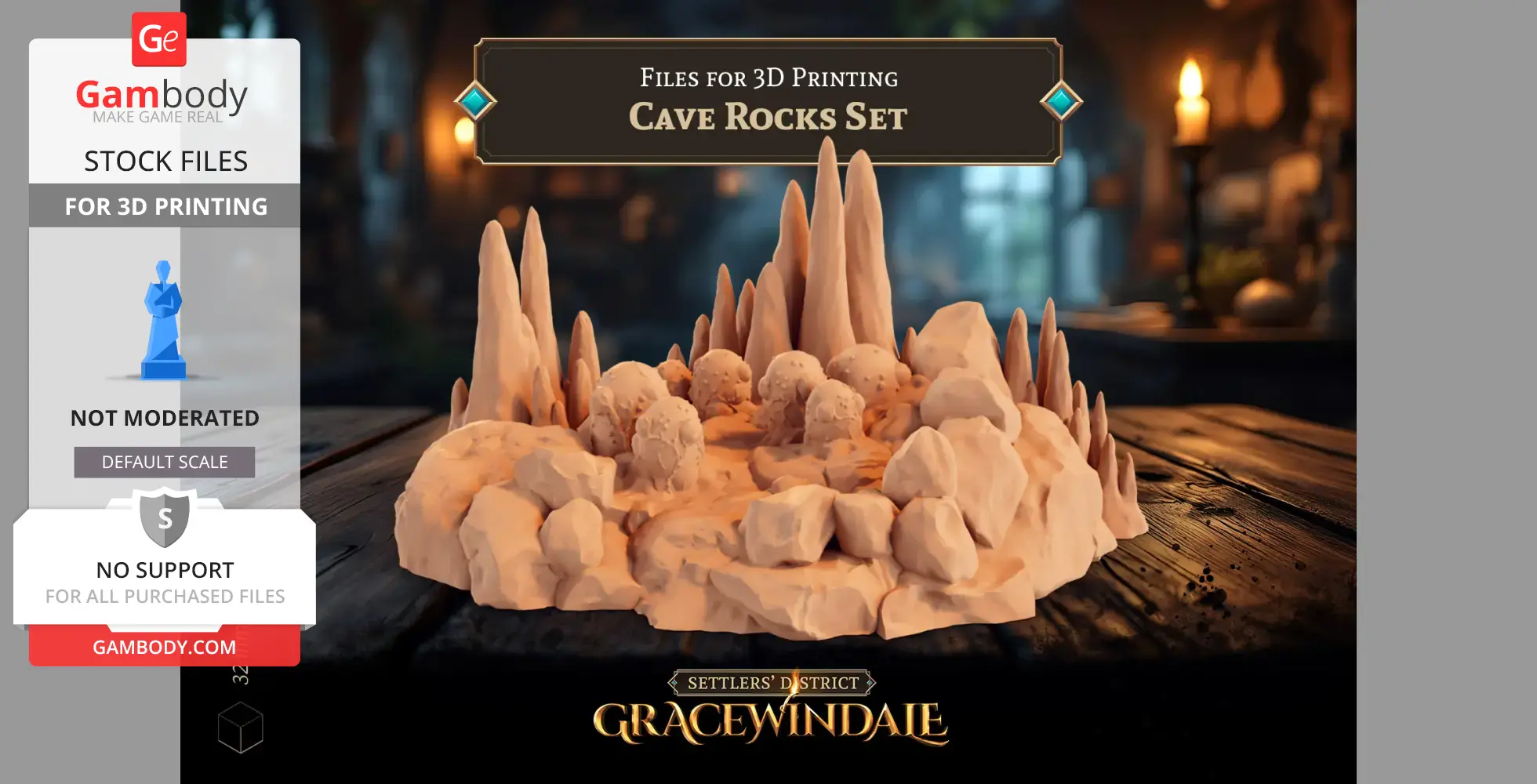 A detailed 3D model of jagged cave rocks and stalagmites, designed for 3D printing.