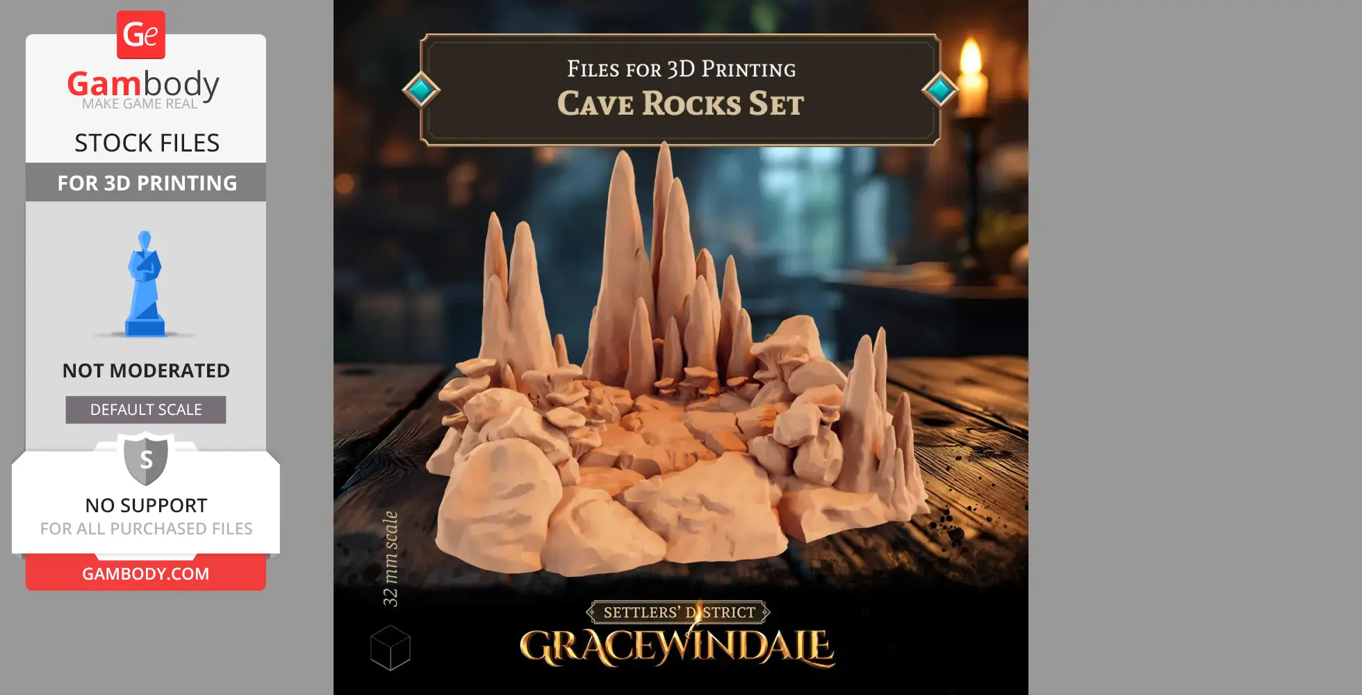 A set of 3D printable cave rock formations with pointed stalagmites and rugged terrain.