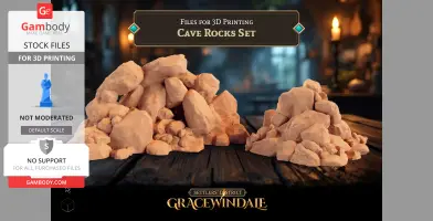 3D model of irregular-shaped cave rocks arranged in two piles on a wooden surface.