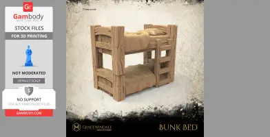 Wooden bunk bed 3D model with ladder, designed for 3D printing, displayed on a textured background.