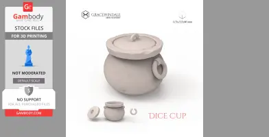A 3D-rendered, round dice cup with a detachable lid and handle, shown in cream color.