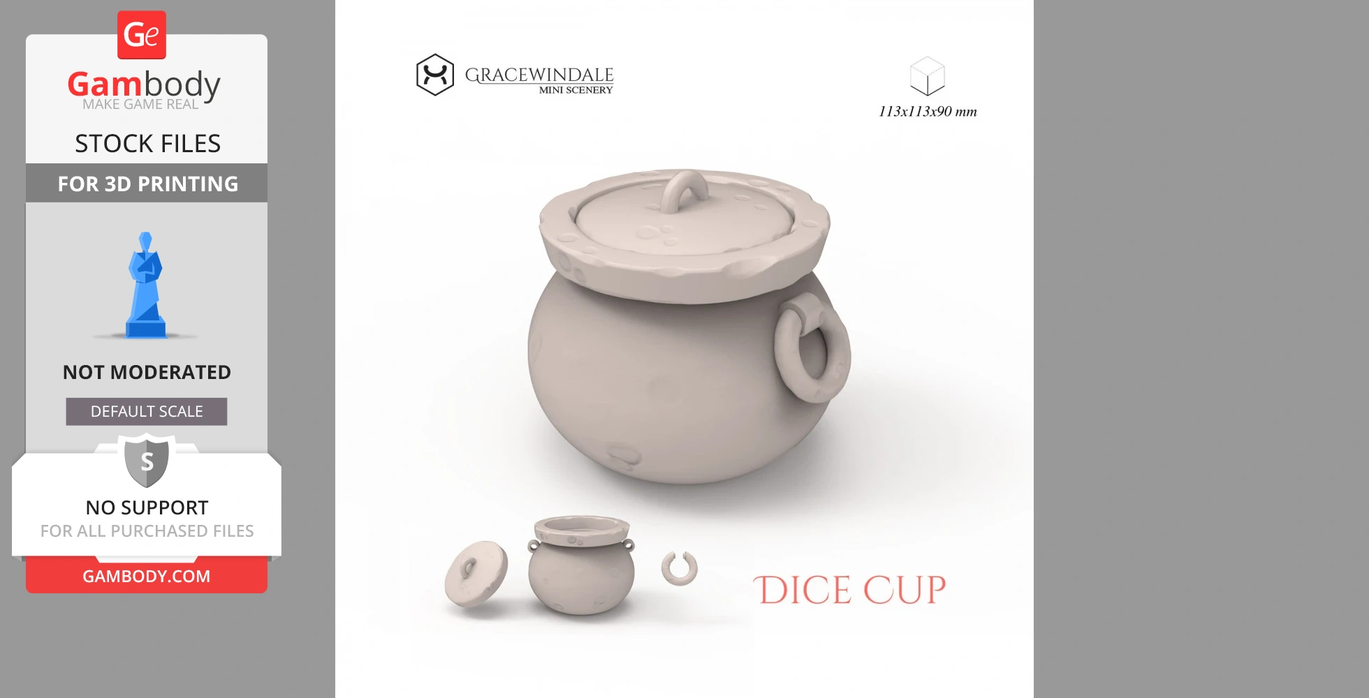 A 3D-rendered, round dice cup with a detachable lid and handle, shown in cream color.