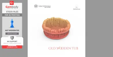 A rustic, circular wooden tub model with textured planks for 3D printing.