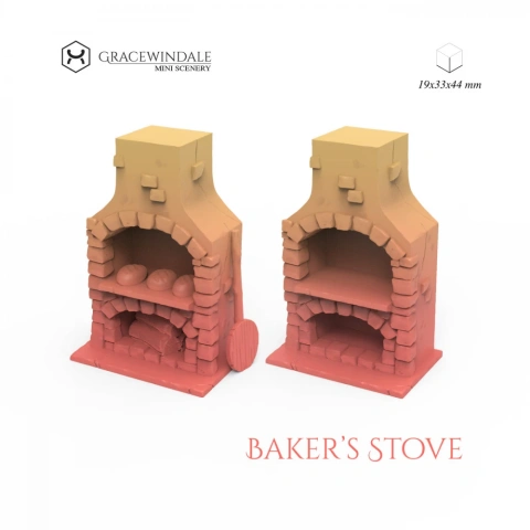 Miniature brick bakery stoves with bread loaves and a woodpile, perfect for tabletop scenery.