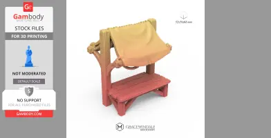 A small wooden market stall with a cloth canopy, designed for 3D printing.
