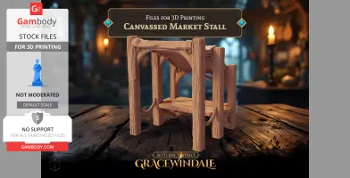 3D model of a rustic market stall with a wooden frame, designed for 3D printing by Gambody.