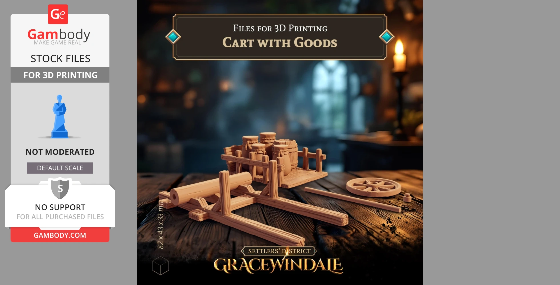 Wooden cart model with barrels and crates, designed for 3D printing, set on a rustic wooden table.