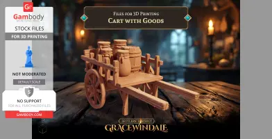 Wooden cart loaded with barrels and sacks, designed for 3D printing.