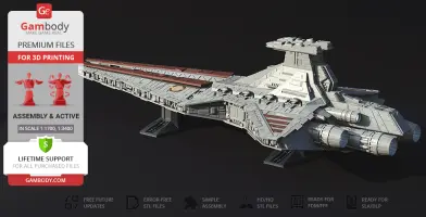 A detailed 3D model of a Venator-class Star Destroyer designed for 3D printing from Gambody.