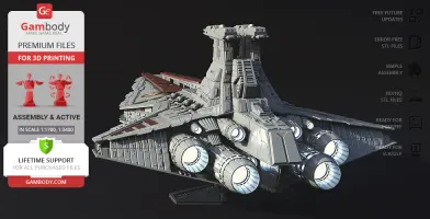 Venator-class Star Destroyer 3D model with detailed engines and command tower, ready for printing.
