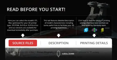 A Venator-class Star Destroyer model overview with STL file options for 3D printing from Gambody.