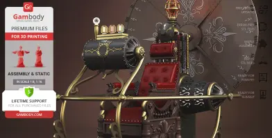 Vintage 1960-style time machine model with intricate gears and ornate design for 3D printing.