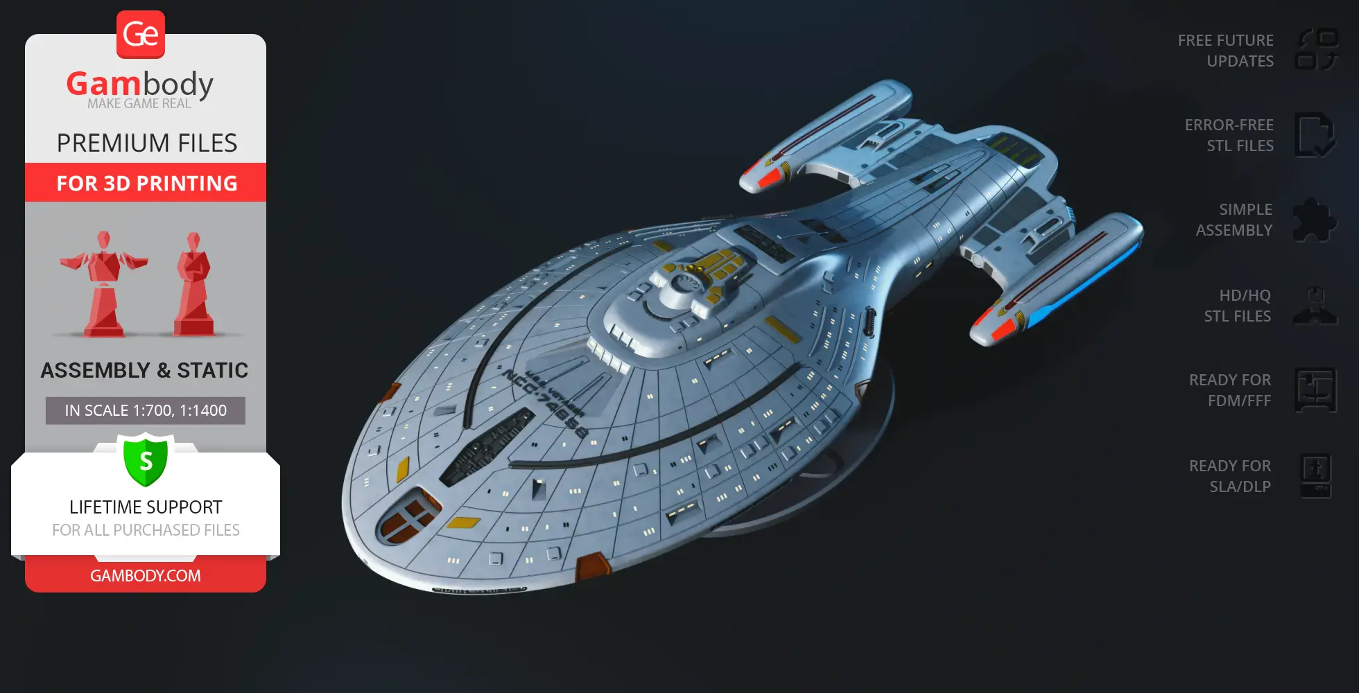 3D model of the USS Voyager starship from Star Trek, designed for 3D printing.