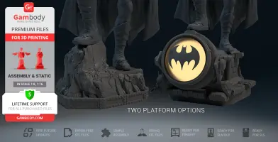 Two Batman 1989 statue bases for 3D printing: one rocky, one with a Bat-Signal.