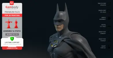 3D model of Batman 1989 style, showcasing detailed suit and cowl, ready for 3D printing by Gambody.