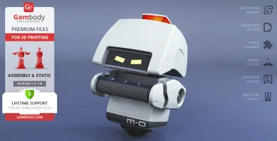 Futuristic cleaning robot with white body and red light on top, featured for 3D printing.