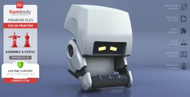 3D model of M-O from WALL-E for 3D printing on Gambody, featuring a white cleaning robot.