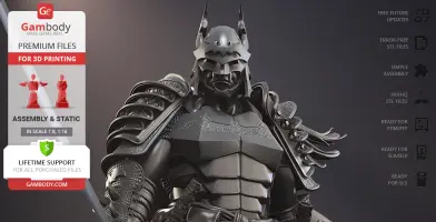 Samurai-style Batman in detailed armor, ready for 3D printing.