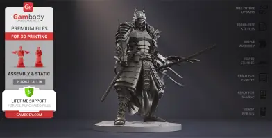 Samurai-themed Batman 3D model in armor, ready for printing.