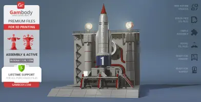 Model of Thunderbird 1 with launch platform, designed for 3D printing.