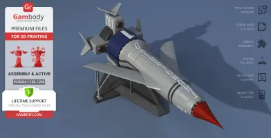 3D model of Thunderbird 1 spaceship, designed for 3D printing with detailed assembly options.