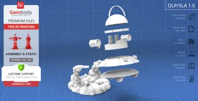 Exploded view of a space cruiser model, showcasing individual 3D parts for assembly and printing.
